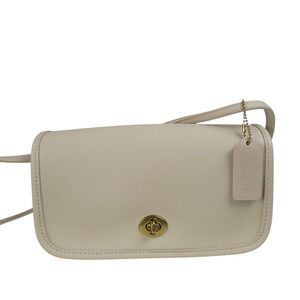 COACH 9375 Dinky Crossbody Bag Bone Beige Leather Turn Lock Vintage Made in USA
